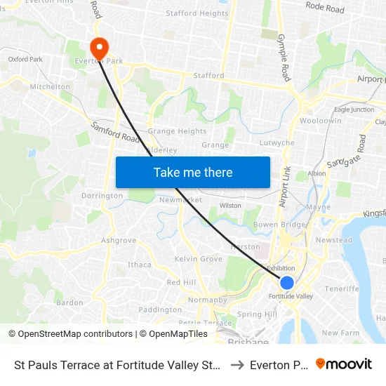 St Pauls Terrace at Fortitude Valley Stop 240 to Everton Park map