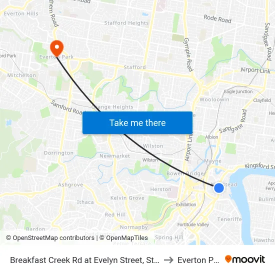 Breakfast Creek Rd at Evelyn Street, Stop 10 to Everton Park map