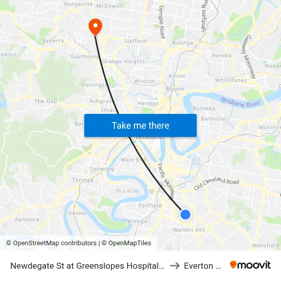 Newdegate St at Greenslopes Hospital, Stop 23 to Everton Park map