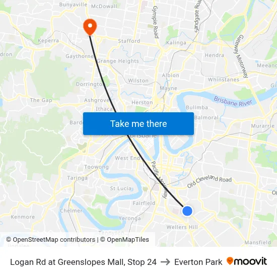 Logan Rd at Greenslopes Mall, Stop 24 to Everton Park map