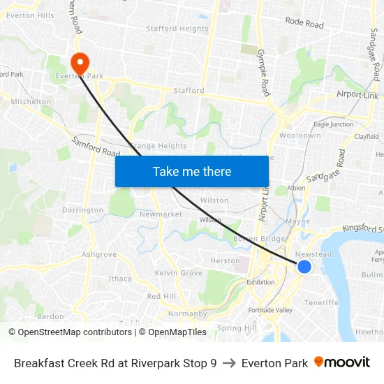 Breakfast Creek Rd at Riverpark Stop 9 to Everton Park map