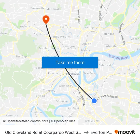 Old Cleveland Rd at Coorparoo West Stop 19 to Everton Park map