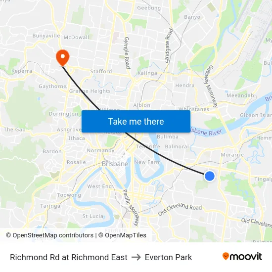 Richmond Rd at Richmond East to Everton Park map