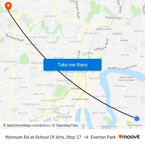 Wynnum Rd at School Of Arts, Stop 27 to Everton Park map