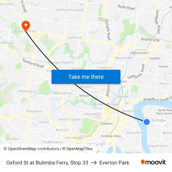 Oxford St at Bulimba Ferry, Stop 33 to Everton Park map
