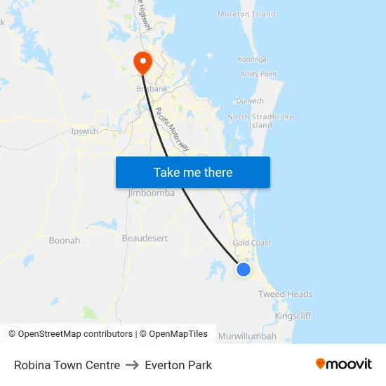 Robina Town Centre to Everton Park map