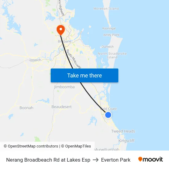 Nerang Broadbeach Rd at Lakes Esp to Everton Park map