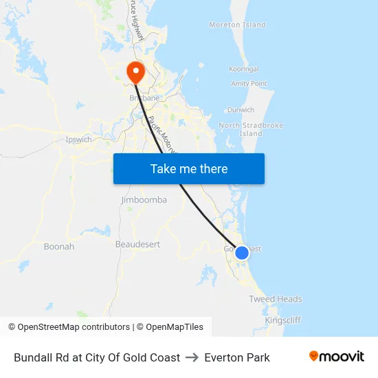 Bundall Rd at City Of Gold Coast to Everton Park map