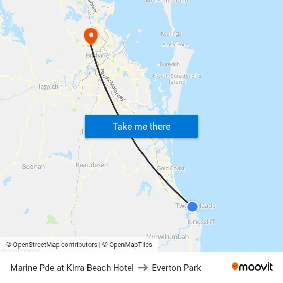 Marine Pde at Kirra Beach Hotel to Everton Park map