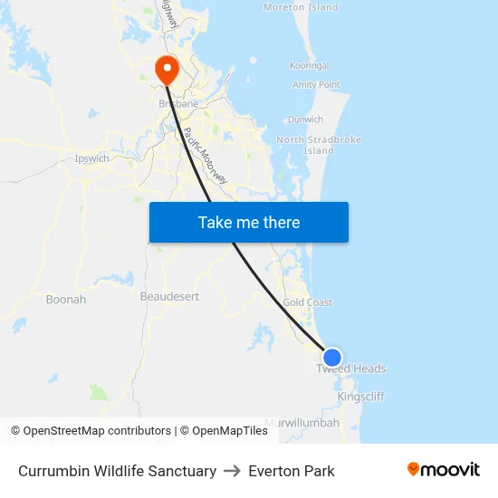Currumbin Wildlife Sanctuary to Everton Park map