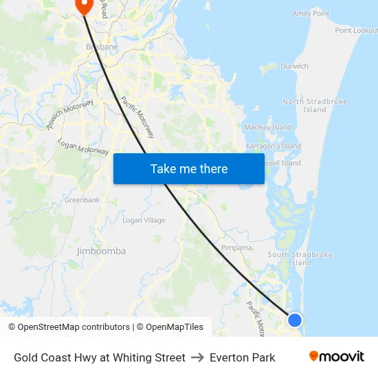 Gold Coast Hwy at Whiting Street to Everton Park map