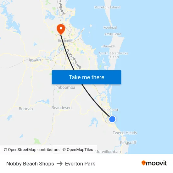 Nobby Beach Shops to Everton Park map