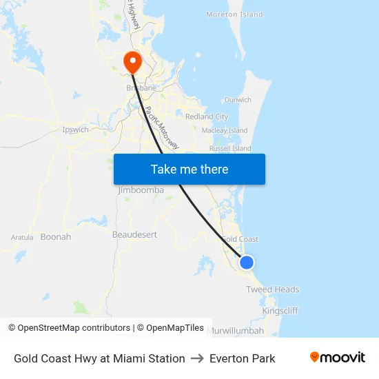 Gold Coast Hwy at Miami Station to Everton Park map