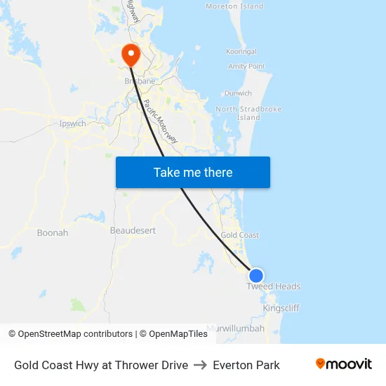Gold Coast Hwy at Thrower Drive to Everton Park map