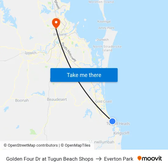 Golden Four Dr at Tugun Beach Shops to Everton Park map
