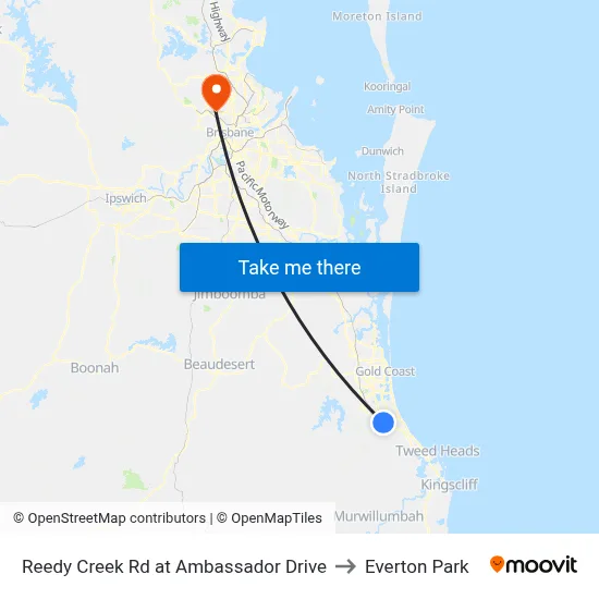 Reedy Creek Rd at Ambassador Drive to Everton Park map