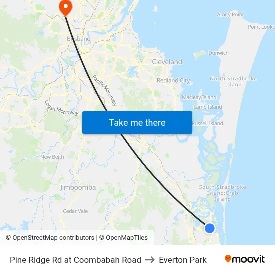Pine Ridge Rd at Coombabah Road to Everton Park map