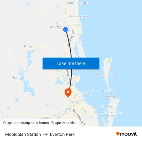 Mooloolah Station to Everton Park map