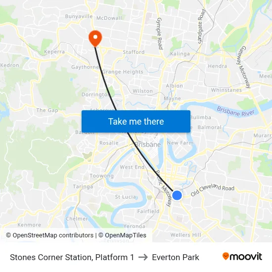 Stones Corner Station, Platform 1 to Everton Park map