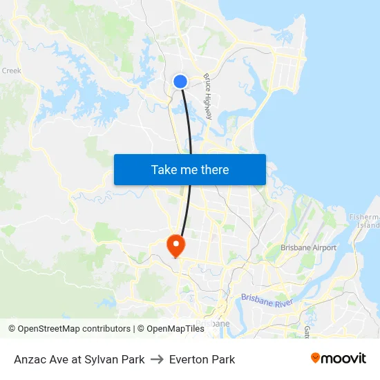Anzac Ave at Sylvan Park to Everton Park map