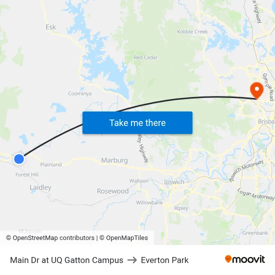 Main Dr at UQ Gatton Campus to Everton Park map