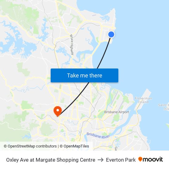 Oxley Ave at Margate Shopping Centre to Everton Park map