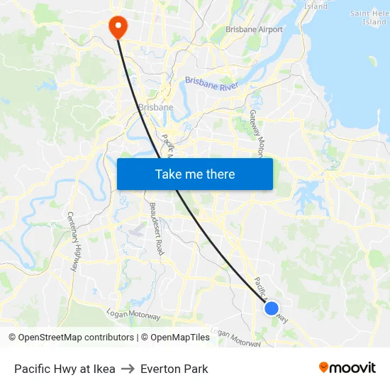 Pacific Hwy at Ikea to Everton Park map