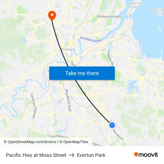 Pacific Hwy at Moss Street to Everton Park map