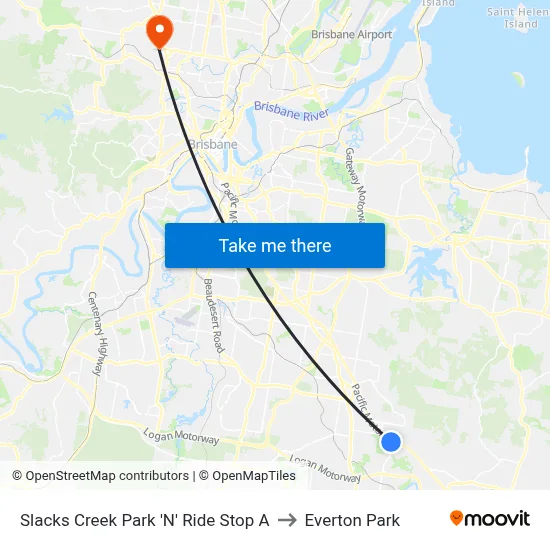 Slacks Creek Park 'N' Ride Stop A to Everton Park map