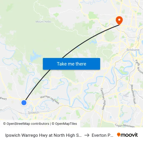 Ipswich Warrego Hwy at North High Street to Everton Park map