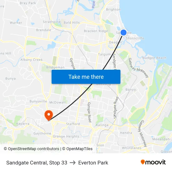 Sandgate Central, Stop 33 to Everton Park map