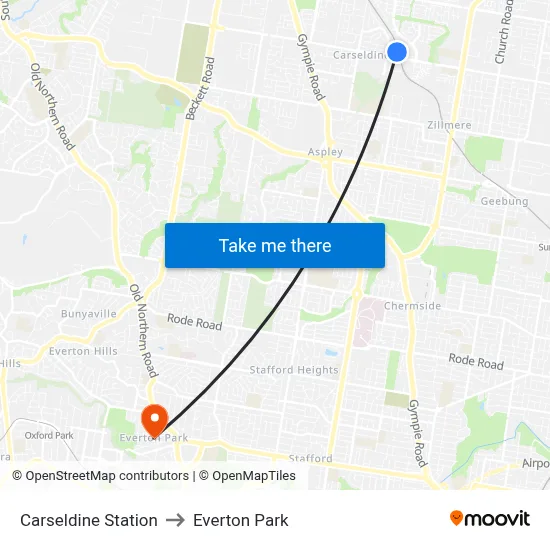 Carseldine Station to Everton Park map
