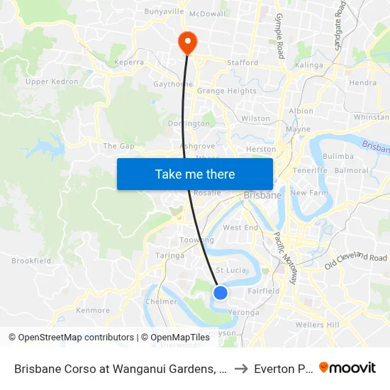 Brisbane Corso at Wanganui Gardens, Stop 35 to Everton Park map
