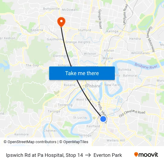 Ipswich Rd at Pa Hospital, Stop 14 to Everton Park map