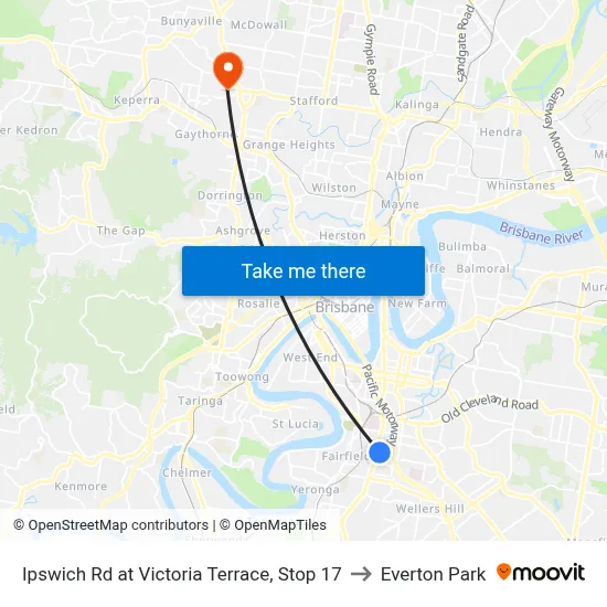 Ipswich Rd at Victoria Terrace, Stop 17 to Everton Park map