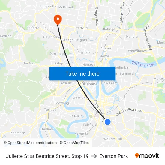 Juliette St at Beatrice Street, Stop 19 to Everton Park map