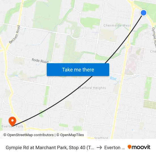 Gympie Rd at Marchant Park, Stop 40 (Temp Closure) to Everton Park map