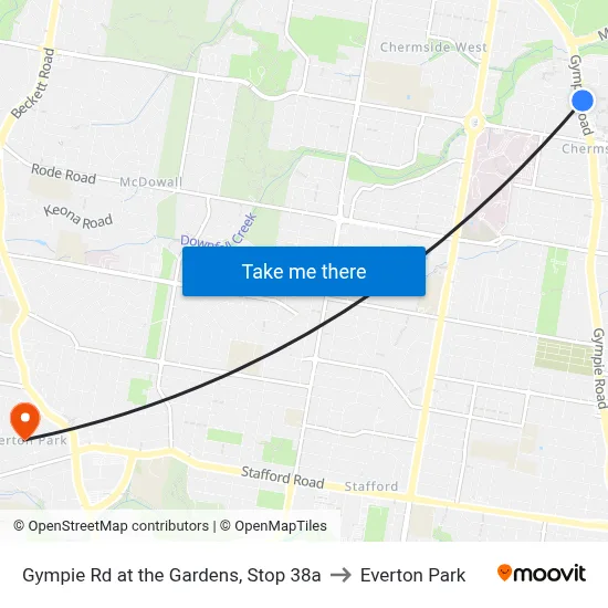 Gympie Rd at the Gardens, Stop 38a to Everton Park map