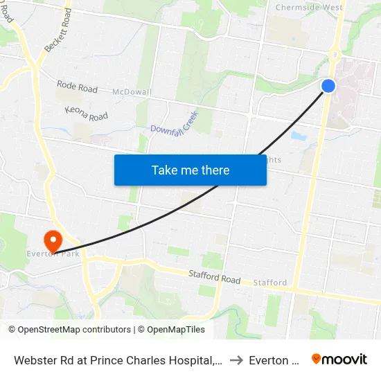 Webster Rd at Prince Charles Hospital, Stop 38 to Everton Park map