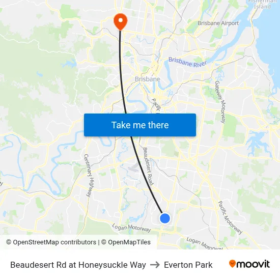 Beaudesert Rd at Honeysuckle Way to Everton Park map