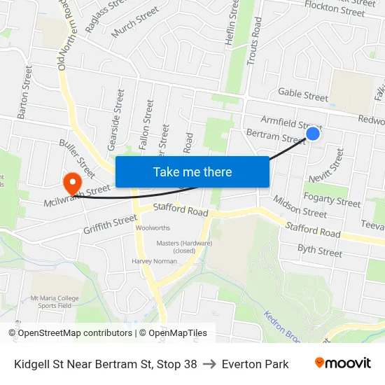 Kidgell St Near Bertram St, Stop 38 to Everton Park map