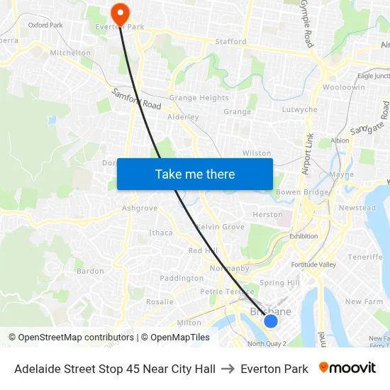 Adelaide Street Stop 45 Near City Hall to Everton Park map