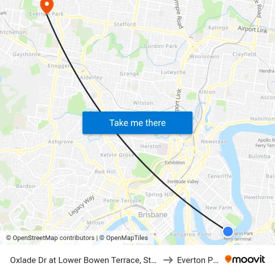 Oxlade Dr at Lower Bowen Terrace, Stop 19 to Everton Park map