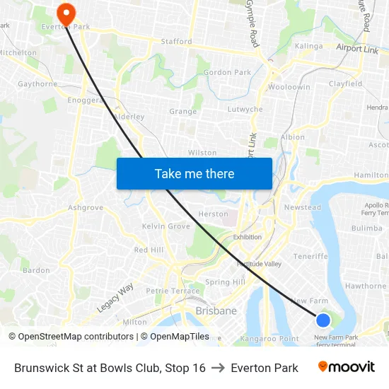 Brunswick St at Bowls Club, Stop 16 to Everton Park map