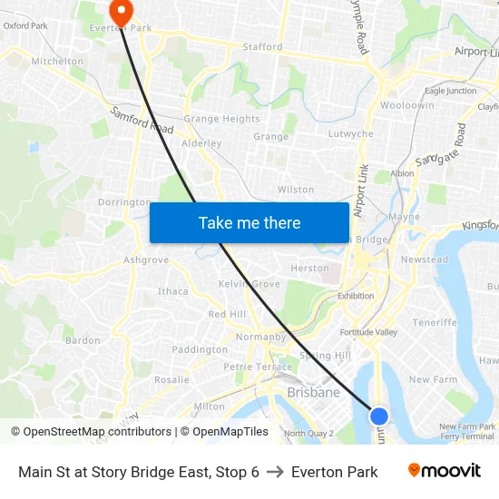 Main St at Story Bridge East, Stop 6 to Everton Park map