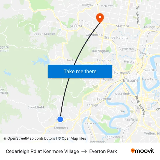 Cedarleigh Rd at Kenmore Village to Everton Park map