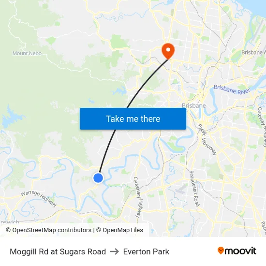 Moggill Rd at Sugars Road to Everton Park map