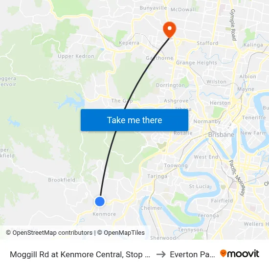 Moggill Rd at Kenmore Central, Stop 37 to Everton Park map