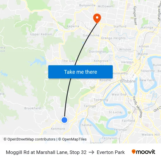 Moggill Rd at Marshall Lane, Stop 32 to Everton Park map