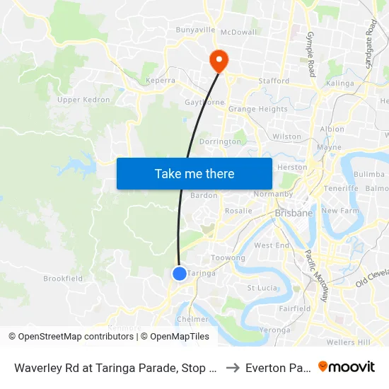 Waverley Rd at Taringa Parade, Stop 27 to Everton Park map